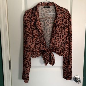 Nasty Gal Plunging Leopard Print Front Tie Blouse Size 4